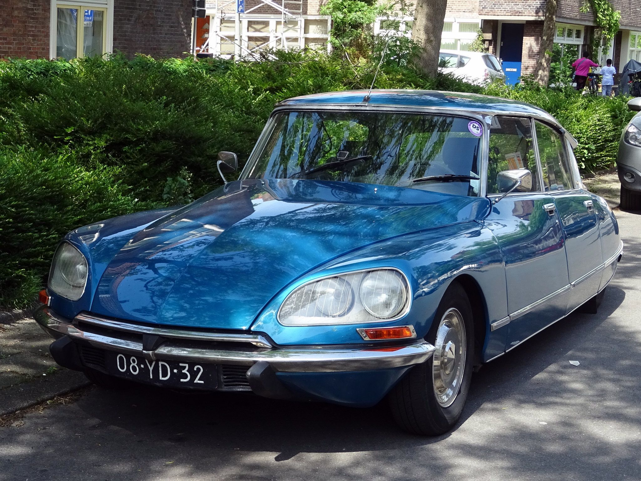 Classic silver Citroën DS 20 parked in a picturesque setting, showcasing its iconic design and elegance.