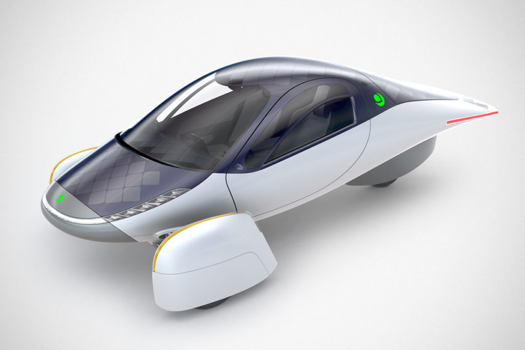 Sleek solar-powered Aptera electric vehicle, symbolizing sustainable mobility.