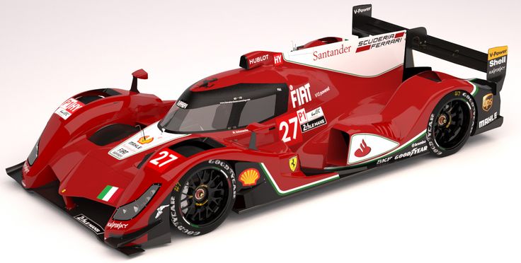 An image of a sleek and aerodynamic Ferrari LMP1 car, showcasing its distinctive red color and iconic prancing horse logo. The car is designed for endurance racing, featuring advanced aerodynamics, carbon fiber construction, and high-performance components.